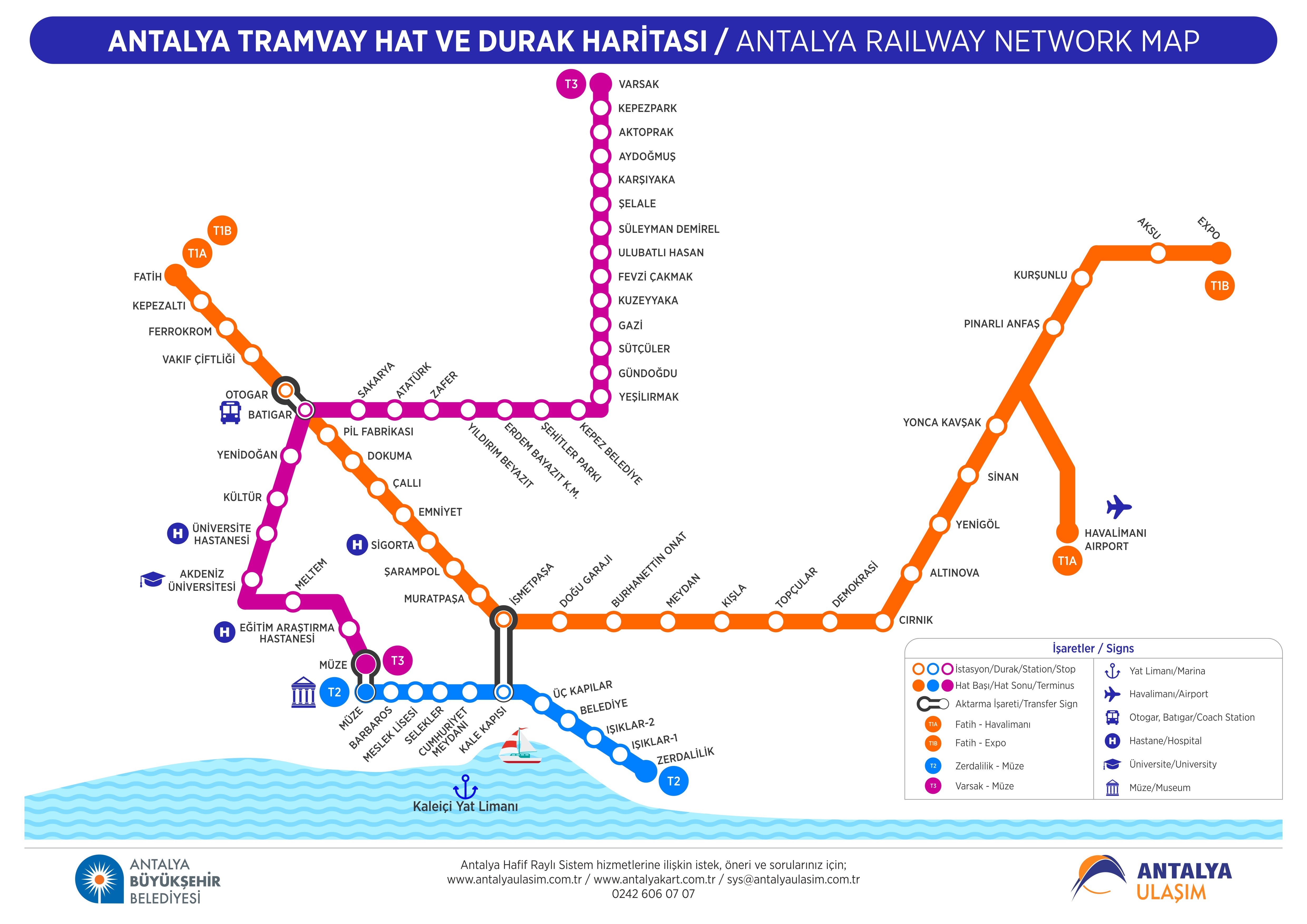 Antalya Tramvay Hat ve Durak Haritası